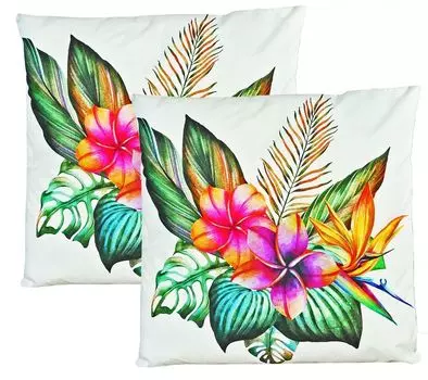 JACK Набор из 2 чехлов для уличной подушки с мотивом 45 x 45 см. Чехол для подушки. Водонепроницаемая подушка. Садовый стул. Эффект лотоса. Цвет: Тропическая мечта.