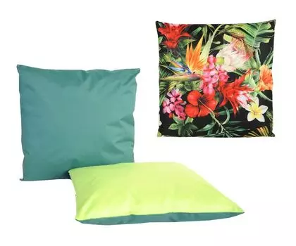 JACK Набор из 3 подушек для отдыха на открытом воздухе 45 x 45 см, 1 мотив + 2 двусторонние декоративные подушки, включая наполнитель, водонепроницаемую подушку для сиденья, садовый стул, цвет: великолепие джунглей