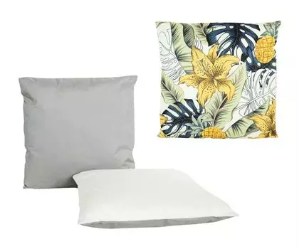 JACK Набор из 3 подушек для отдыха на открытом воздухе 45 x 45 см, 1x мотив + 2x двусторонние декоративные подушки, включая наполнитель, водонепроницаемую подушку для сиденья, садовый стул, цвет: Flower Dream Gold, золото