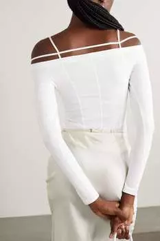 JACQUEMUS декорированная футболка Sierra с открытыми плечами из эластичного хлопка, белый