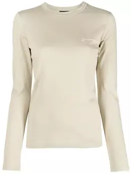 Jacquemus футболка с длинными рукавами и вышитым логотипом, нейтральный цвет
