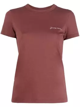 Jacquemus футболка с вышитым логотипом, коричневый