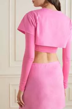 JACQUEMUS Le Двойная укороченная футболка из многослойного хлопкового джерси и эластичного лиоцелла, розовый