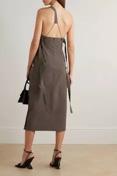 JACQUEMUS Платье миди из твила на одно плечо, светло-коричневый