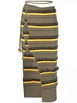 Jacquemus полосатая юбка миди в рубчик, зеленый