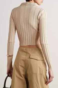 JACQUEMUS Укороченный вязаный кардиган в рубчик Bando с пуговицами, бежевый