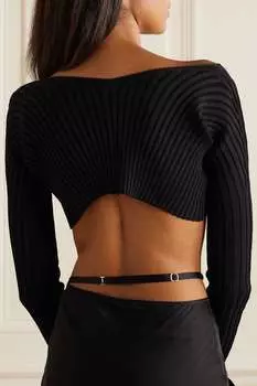 JACQUEMUS укороченный вязаный кардиган в рубчик Pral с украшением, черный