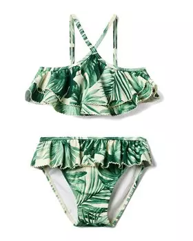 Janie and Jack Recycled Palm Ruffle Halter Купальник из 2 частей, зеленый