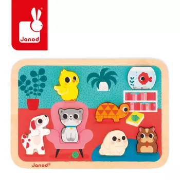 Janod, Деревянный пазл 3D Домашние животные 7 деталей.
