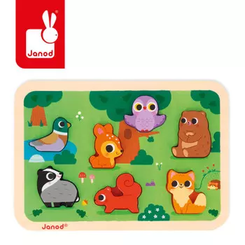 Janod, Деревянный пазл 3D Лес, 7 деталей.