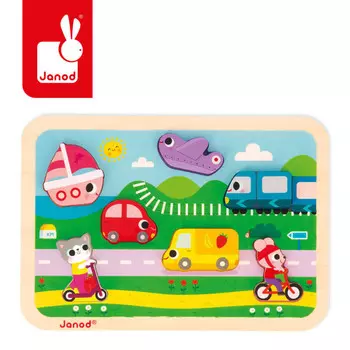 Janod, Деревянный пазл 3D Транспорт, 7 деталей.