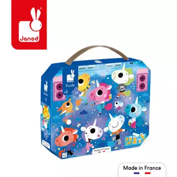 Janod, Пазл в чемодане Единороги на рок-концерте, 24 шт.