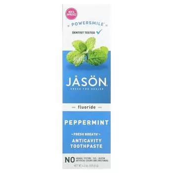Jason Natural Powersmile зубная паста против кариеса для свежего дыхания перечная мята 119 г (4,2 унции)