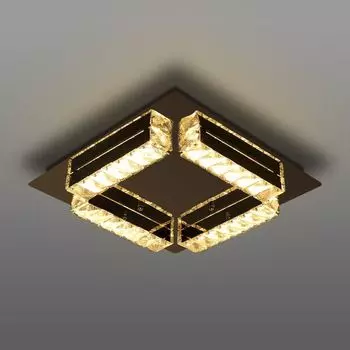 JDONG Светодиодный хрустальный потолочный светильник 33 Вт Потолочный светильник в ромбовидном стиле для гостиной, спальни, столовой, теплый белый / 3000K, квадратный, (серебристый) X5041F