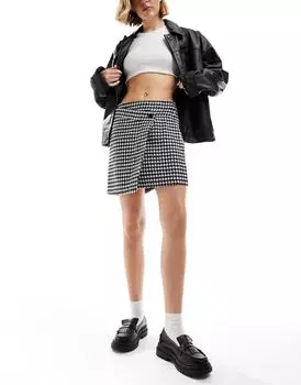 JDY – асимметричная мини-юбка в черно-белую клетку