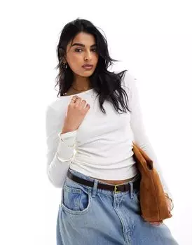 JDY кремовый топ в рубчик с длинными рукавами и низкой спинкой