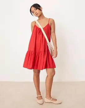 JDY Petite мини-платье с заниженным подолом красного цвета