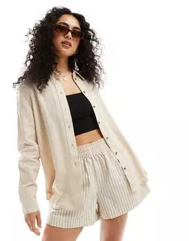 JDY – Свободная рубашка из смесового льна каменно-бежевого цвета