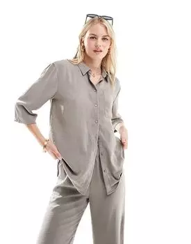 JDY Tall – Рубашка свободного кроя серо-коричневого цвета с рукавами 3/4, комплект