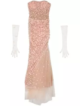 JEAN-LOUIS SABAJI длинное платье с цветочной аппликацией, нейтральный цвет