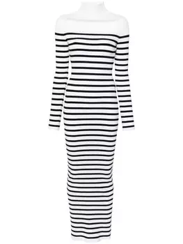 Jean Paul Gaultier полосатое платье макси в рубчик, белый