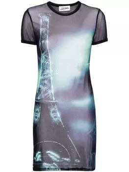 Jean Paul Gaultier сетчатое платье мини с принтом Pigalle, синий