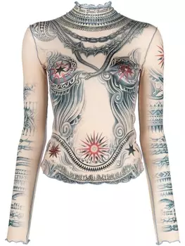 Jean Paul Gaultier сетчатый топ с принтом, коричневый