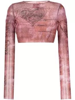 Jean Paul Gaultier укороченный топ с графичным принтом из коллаборации с KNWLS, коричневый