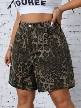 Jeanoir Джинсовые шорты с леопардовым принтом Носите его в жаркие летние дни Размер большой Shein, коричневый
