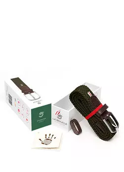 Эдинбургский вязаный текстурированный мужской ремень цвета хаки La Boucle