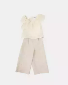 Эффект длинного девичьего комбинезона 2 в 1 из муслина и льна Tutto Piccolo, бежевый