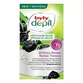 Эффективные и натуральные полоски для депиляции лица с активированным углем (20 шт.) Byly
