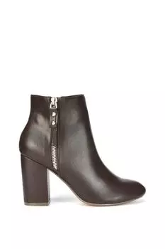 Эффектные ботильоны на высоком блочном каблуке с острым носком и молнией 'Andrea' XY London, коричневый