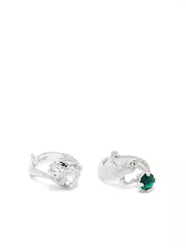 Эффектный ансамбль колец с саламандрой, изумрудом и прозрачным кристаллом Wouters & Hendrix, серебряный