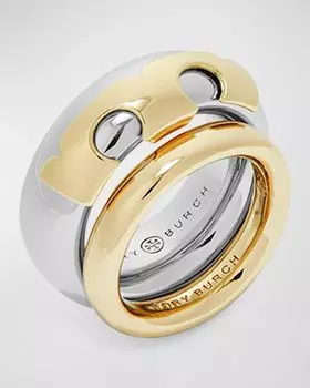 Эфирные кольца, набор из 2 шт Tory Burch, цвет Tory Gold / Tory Silver
