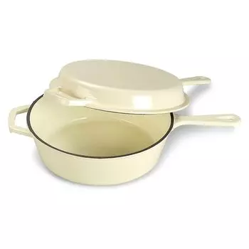 ЭХТВЕРК чугунный набор 2 в 1 кастрюля и сковорода (кремовый) - как новый ECHTWERK, бежевый