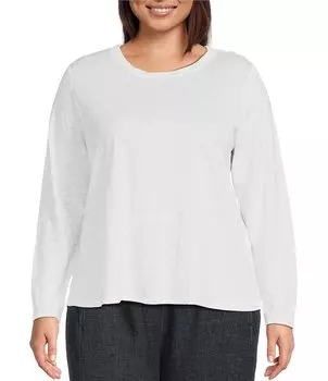 Эйлин Фишер плюс размер органического льняного джерси трикотажная футболка с круглым вырезом и длинными рукавами Eileen Fisher, белый