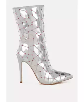 Эккостейдж ботфорты с металликом и стразами London Rag, серебряный