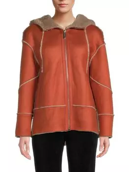 Эко-куртка из искусственного меха с капюшоном из искусственной овчины Belle Fare, цвет Sienna