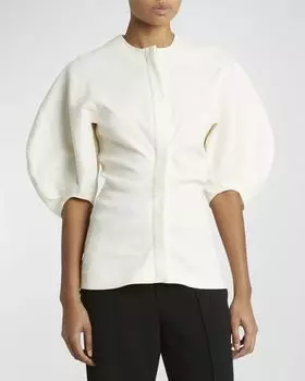 Эко-стрейч-топ из смесового льна Reagan с объемными рукавами Proenza Schouler, цвет Pearl