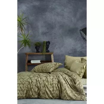 Экокотон Novella King Size Комплект постельного белья 100% органический хлопок сатин с вышивкой Зеленый 220X240 см