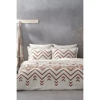 Экокотон Talya King Size Комплект постельного белья 100% хлопок лен Панк с вышивкой Терра-бежевый 240X220 см