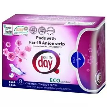 Экологические ночные прокладки с анионовой полоской, 8 шт. Gentle Day