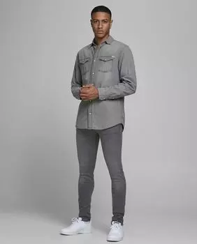 Экологичные серые мужские джинсы Liam скинни Jack & Jones, серый