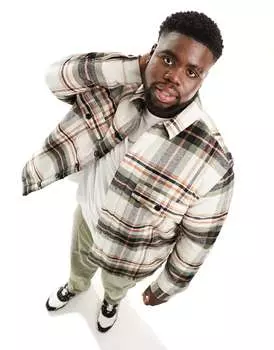 Экрю-рубашка в клетку River Island Big & Tall на подкладке из борга River Island