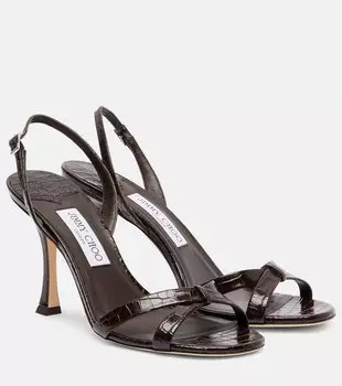Эльси 90 сандалии из кожи с эффектом крокодила Jimmy Choo, коричневый