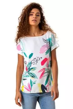 Эластичная футболка с абстрактным принтом листьев Roman, мультиколор