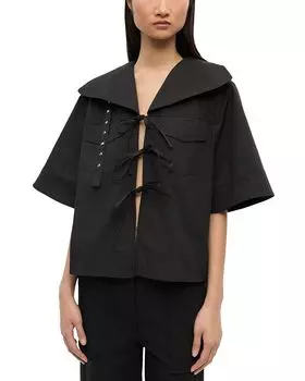 Эластичная хлопковая блузка GANNI, черный