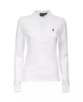 Эластичная хлопковая рубашка-поло с длинными рукавами Polo Ralph Lauren, белый