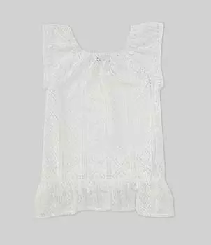 Эластичная накидка для плавания Flapdoodles Little Girls 2T-6X с развевающимися рукавами, связанная крючком, белый